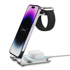 X.One 3in1 Wireless Mini Charging Dock Ładowarka Bezprzewodowa 22 W do iPhone / Apple Watch / AirPods (Kompatybilne z MagSafe) (Sliver)
