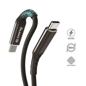 (EOL) Crong Armor Link Kabel 60 W z USB-C na USB-C w Oplocie (1,5 m) (Czarny)
