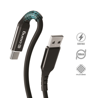 Crong Armor Link Kabel 60 W z USB-C na USB-A w Oplocie (1,5 m) (Czarny)
