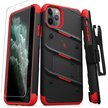 [End of Life] Zizo Bolt Cover Etui Pancerne do iPhone 11 Pro Max ze Szkłem 9H na Ekran + Podstawka & Uchwyt do Paska (Black & Red) (1)