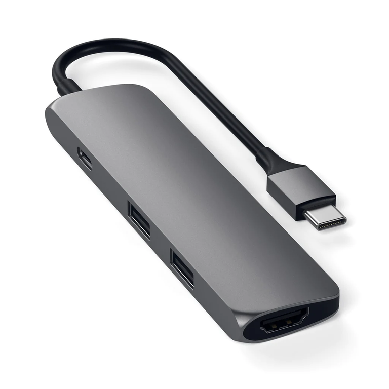 Satechi Type-C Slim Multi-Port Hub Adapter z Portem USB-C, USB-C, 4K HDMI, 2x USB-A do Urządzeń Mobilnych (Space Gray) (1)