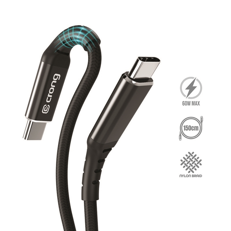 [End of Life] Crong Armor Link Kabel 60 W z USB-C na USB-C w Oplocie (1,5 m) (Czarny) (1)