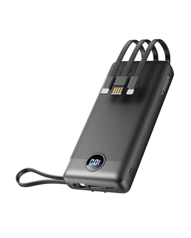 Veger C20 Power Bank 20 000 mAh z Wbudowanym Przewodem USB-A, Lightning, USB-C, Micro-USB (Black) (1)