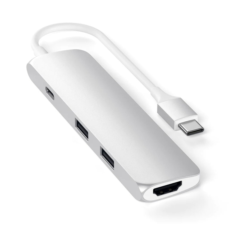 Satechi Slim Multiport Hub Adapter z Portem USB-C, USB-C, 4K HDMI, 2x USB-A do Urządzeń Mobilnych (Silver) (1)