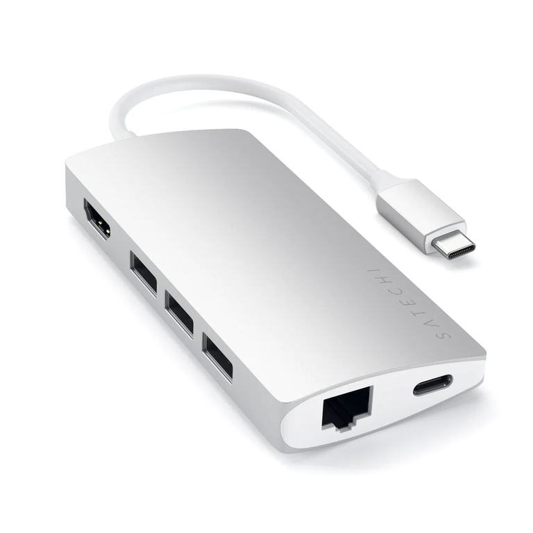 Satechi Multiport Hub 4K with Ethernet V2 Adapter z Portem USB-C, USB-C, 3x USB-A, 4K HDMI, Czytnik Kart Micro/SD, Ethernet do Urządzeń Mobilnych (Silver) (1)