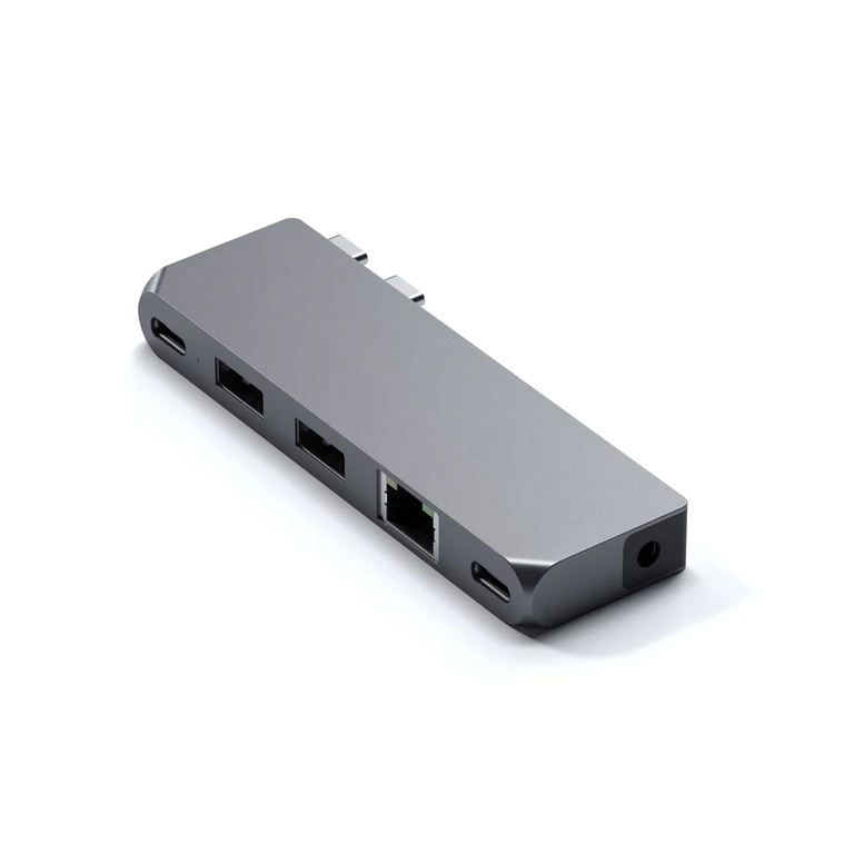 Satechi Pro Hub Mini Adapter z Podwójnym USB-C, 2x USB-C, 2x USB-A, Ethernet, Jack Port do MacBook (Space Gray) (1)